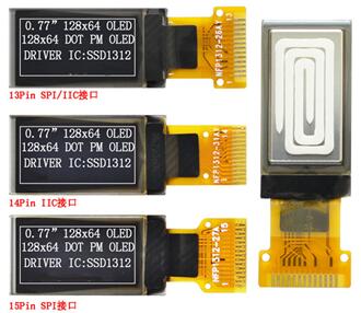 IPS 0.77 inch 13P/14P/15P SPI IIC White OLED SSD1312 IC 128*64